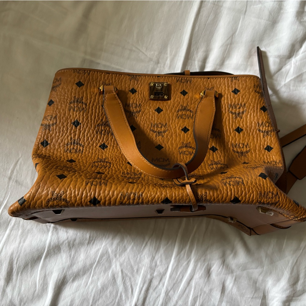 MCM Tan Visetos Leather Tote